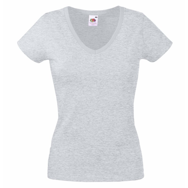Fruit Of The Loom Ladies Lady-fit Valueweight V-neck Short Sleeve T-shirt (heather Gray) In Grey