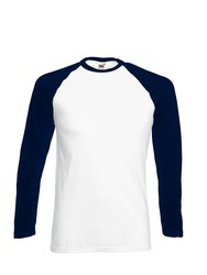 Fruit Of The Loom Mens Long Sleeve Baseball T-Shirt (White/Deep Navy) - White/Deep Navy