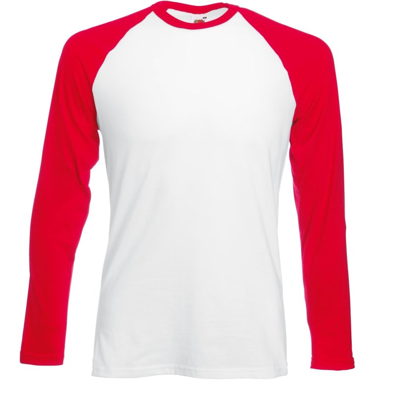 Fruit Of The Loom Mens Long Sleeve Baseball T-shirt (white/red)