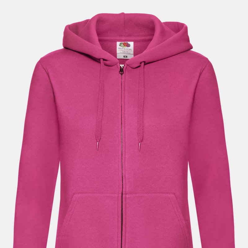 Fruit Of The Loom Ladies Lady-fit Hooded Sweatshirt Jacket (fuchsia) In Pink