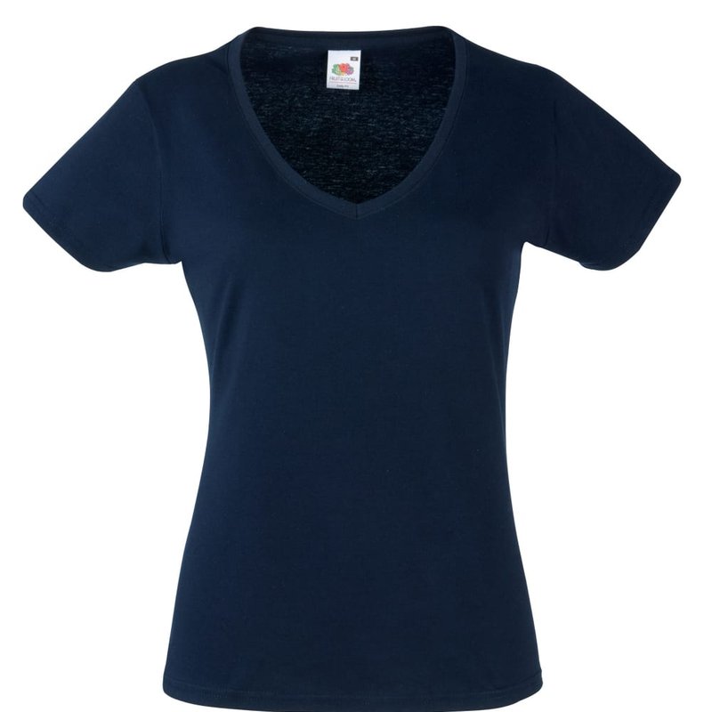 Fruit Of The Loom Ladies Lady-fit Valueweight V-neck Short Sleeve T-shirt In Blue