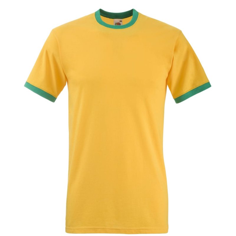 Fruit Of The Loom Mens Ringer Short Sleeve T-shirt In Yellow