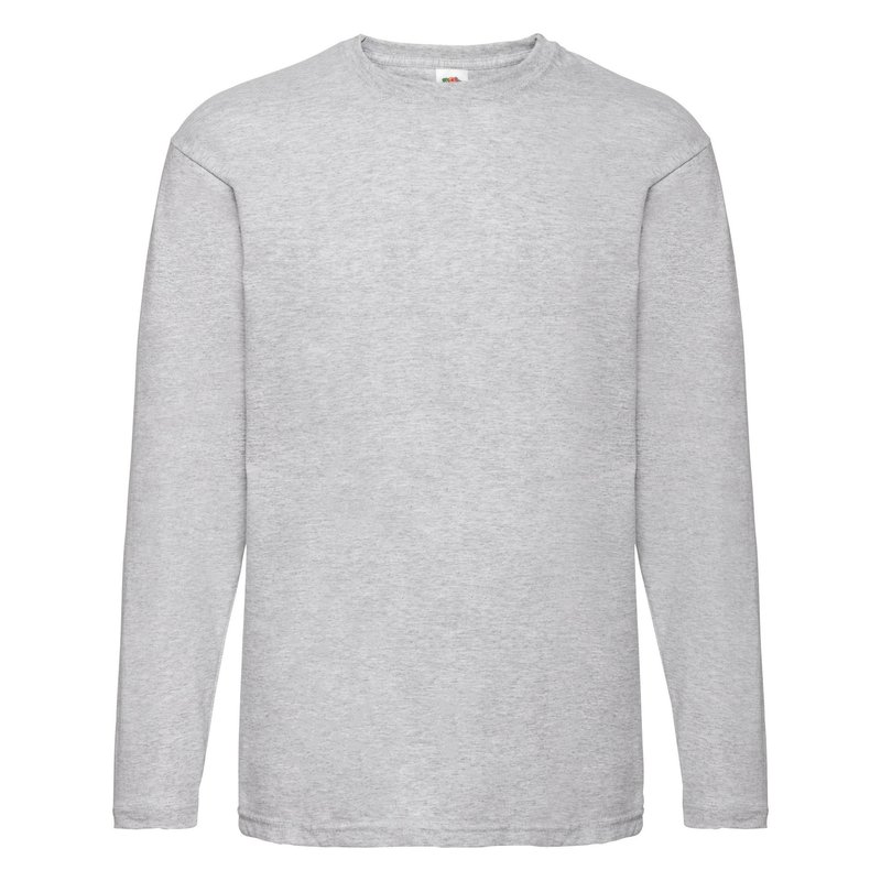 Fruit Of The Loom Mens Valueweight Crew Neck Long Sleeve T-shirt In Grey