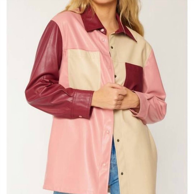 Shop Fsl Apparel Faux Leather Shacket In Pink