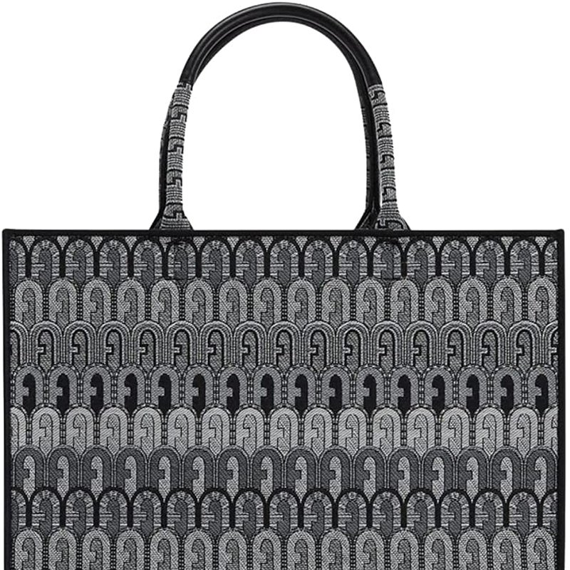 Shop Furla Women Opportunity Tote Toni Grigio Leather Canvas Tote Bag In Black