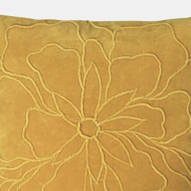 Furn Angeles Velvet Floral Throw Pillow Cover In Yellow