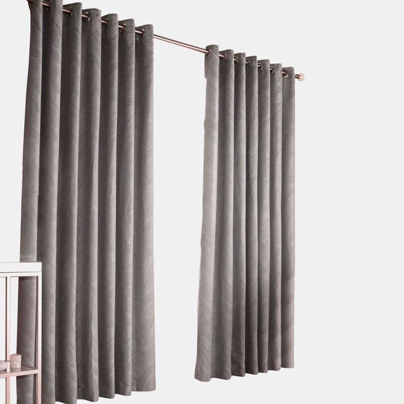 Furn Himalaya Jacquard Design Eyelet Curtains (pair) (silver) (90x54in) (90x54in) In Grey