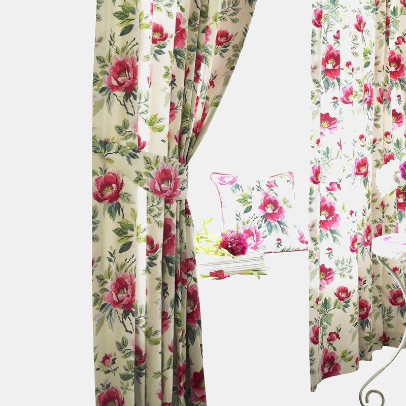 Furn Peony Vibrant Colored Floral Pleat Curtains (fuchsia) (90in X 72in) (90in X 72in) In Pink