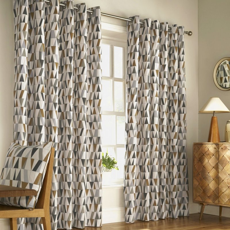 Shop Furn Reno Ringtop Geometric Eyelet Curtains (charcoal/gold) (66in X 54in) (66in X 54in) In Brown