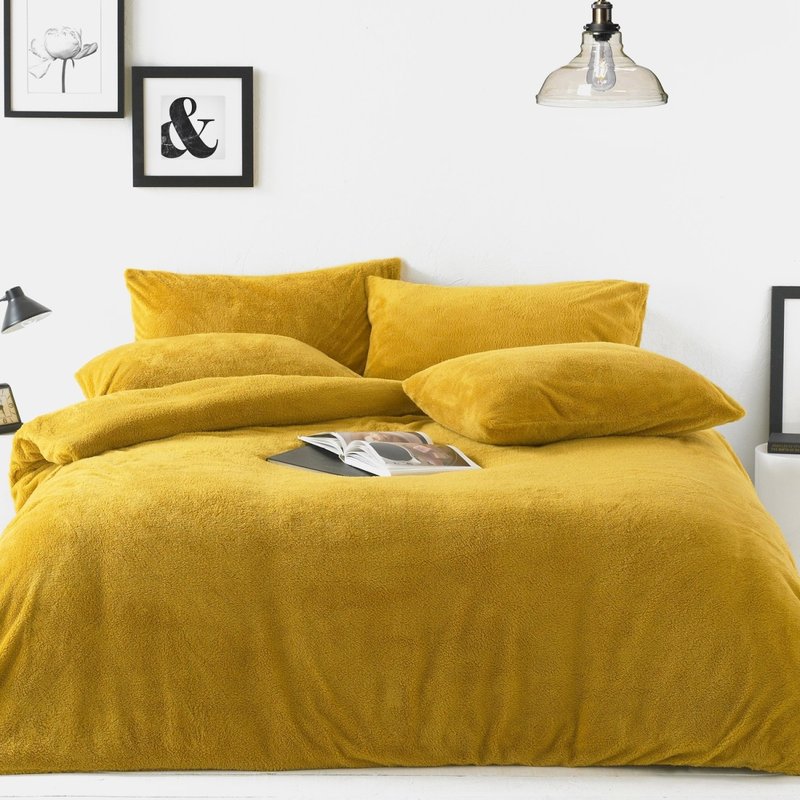 Furn Sherpa Fleece Fabric Duvet Set (ochre Yellow) (double)