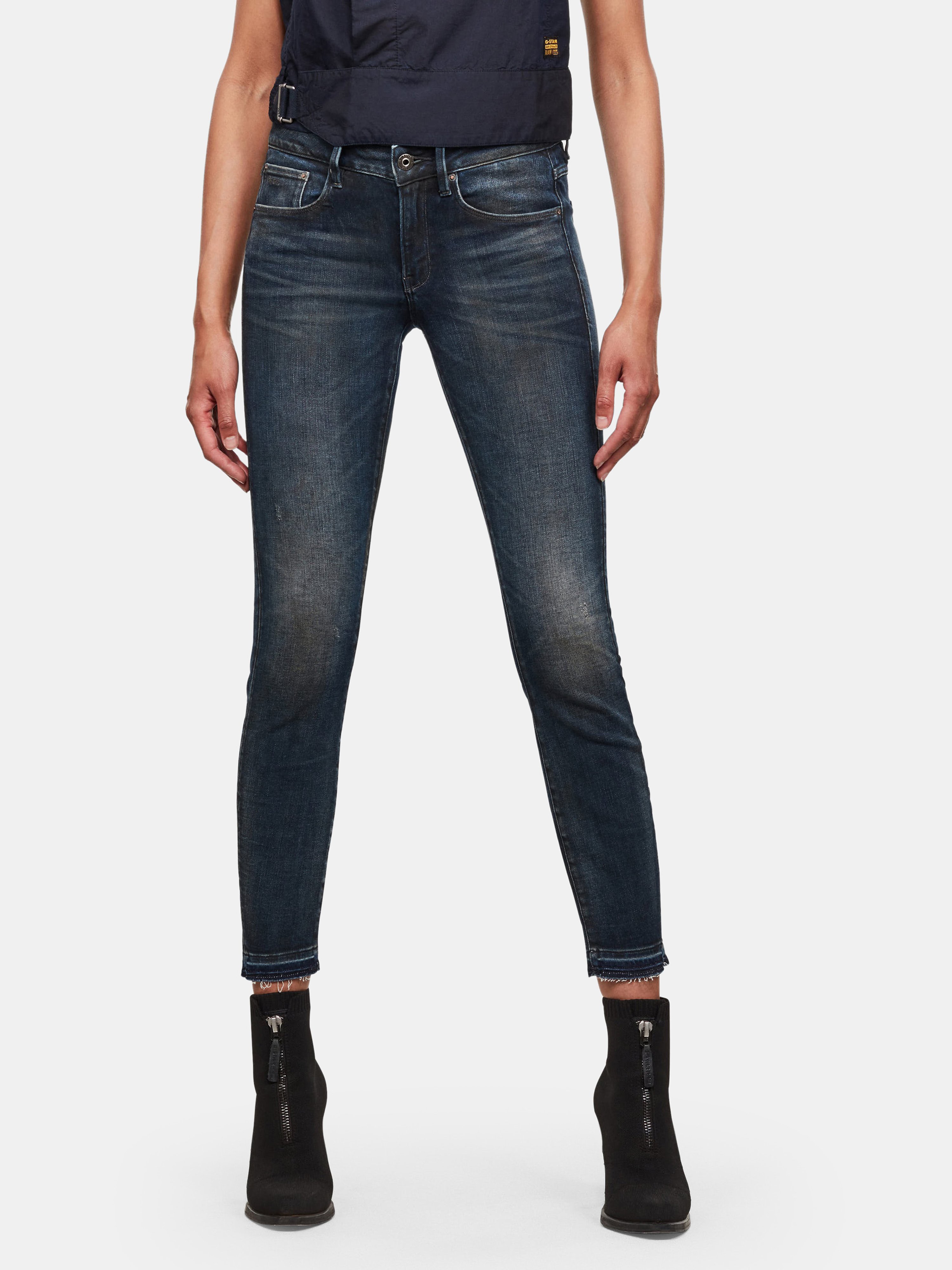 G-STAR G STAR 3301 MID SKINNY RIPPED EDGE ANKLE JEANS