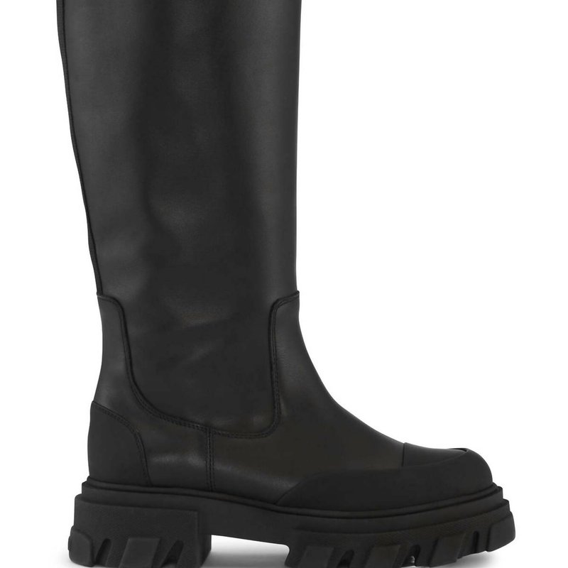 Shop Ganni Cleated High Tubular Boots In Black