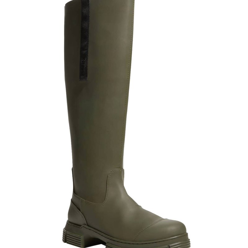 Shop Ganni Country Recycled Tall Moto Boots In Green