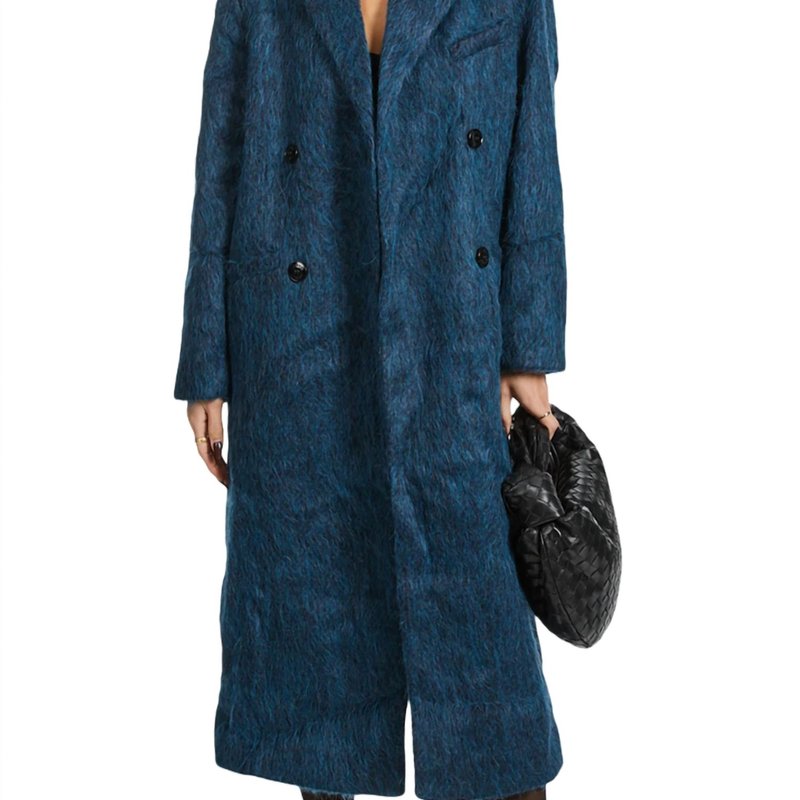 Shop Ganni Fluffy Wool Coat In Blue