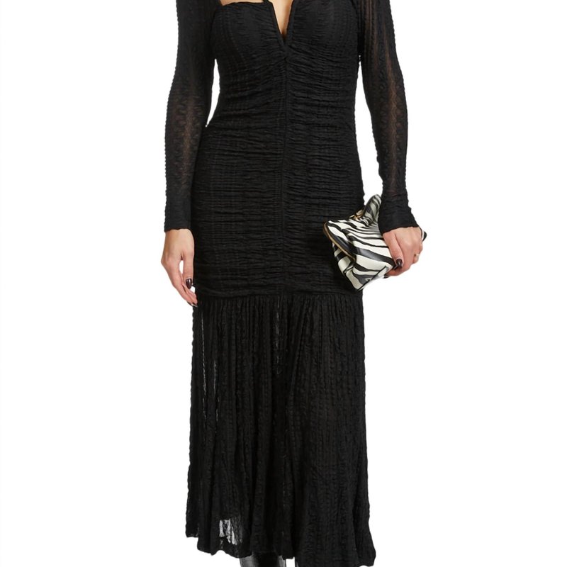 Shop Ganni Lace Midi Dress In Black