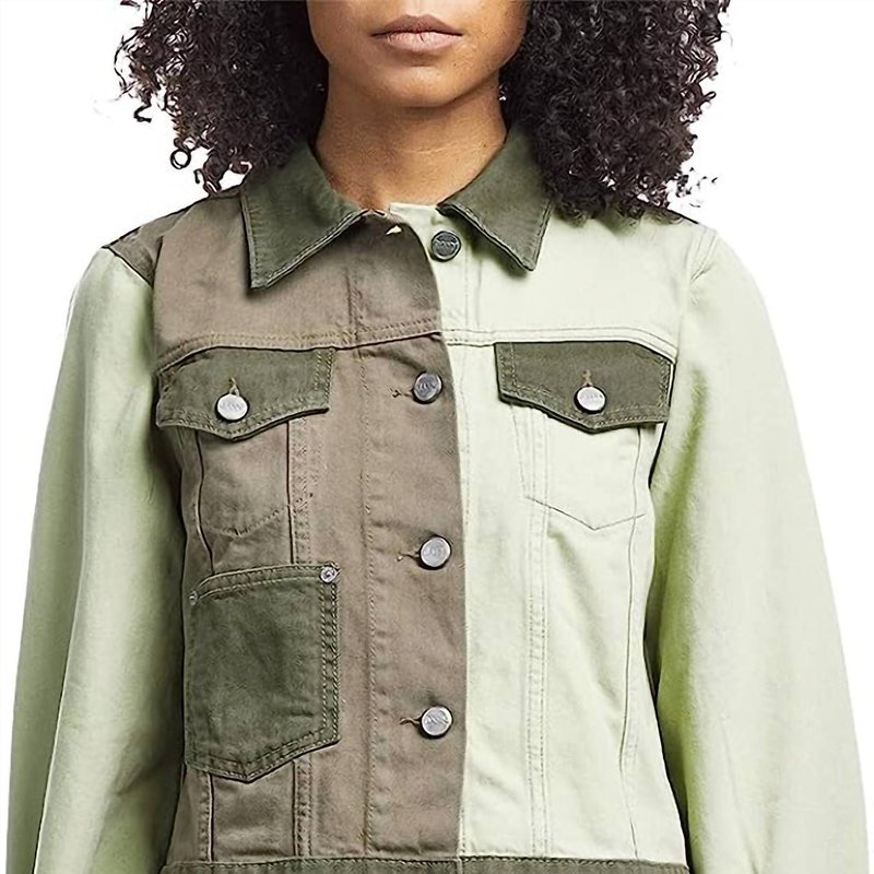 Shop Ganni Overdyed Five Pockets Cotton Denim Jacket In Green