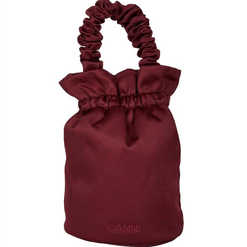 Shop Ganni Ruched Top Handle Bag In Red