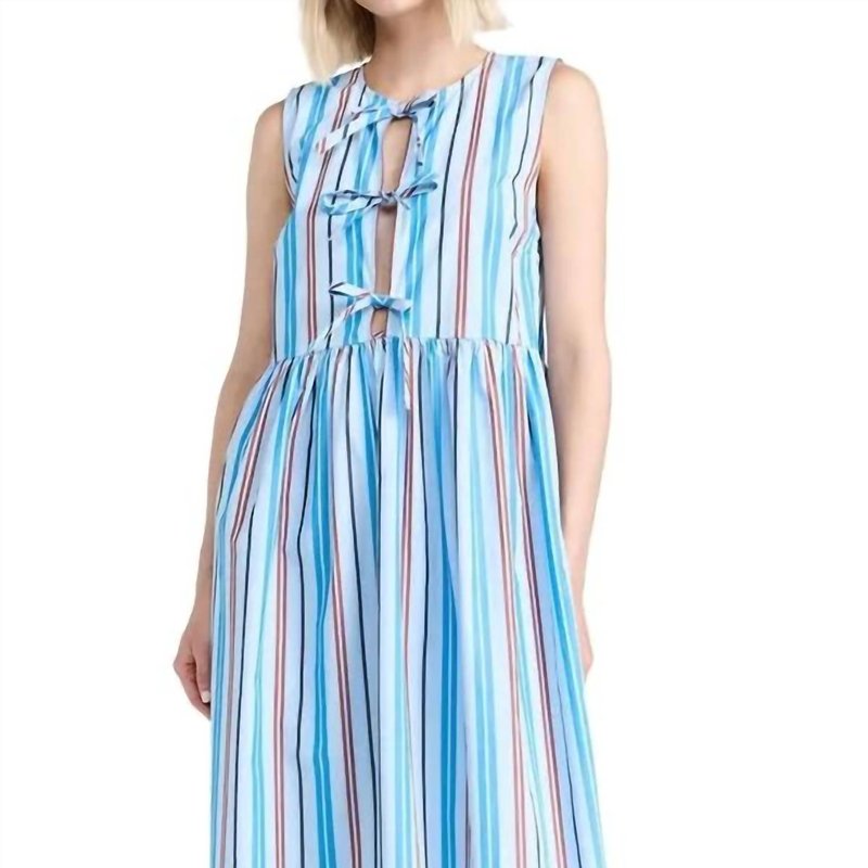 Shop Ganni Stripe Cotton Midi Dress In Brilliant Blue