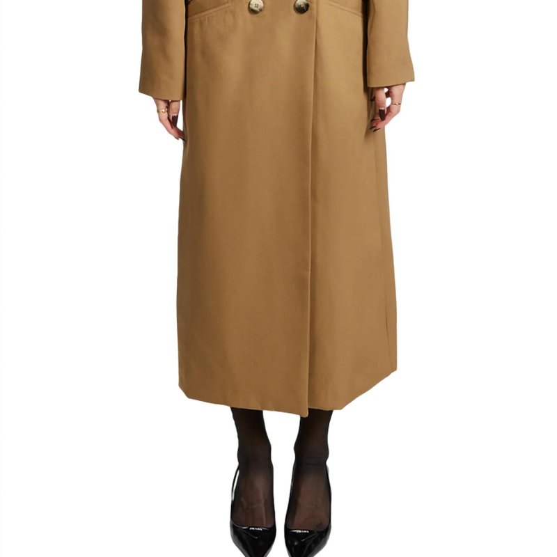 Shop Ganni Twill Coat In Brown
