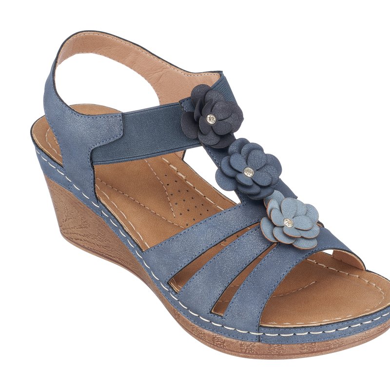 Shop Gc Shoes Beck Navy Wedge Sandals In Blue