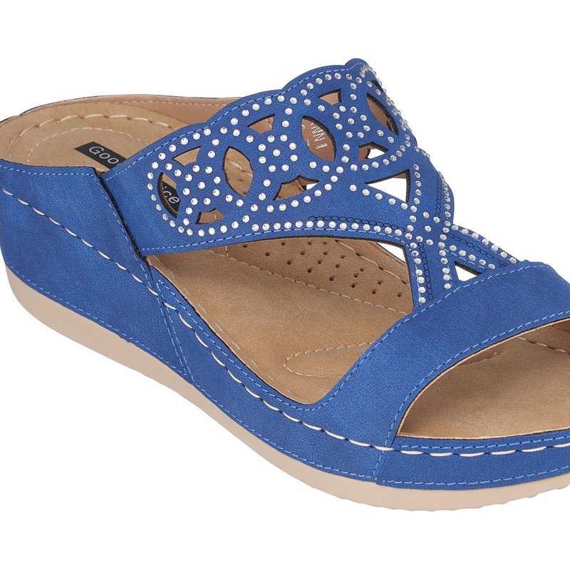 Shop Gc Shoes Ganni Blue Wedge Sandals