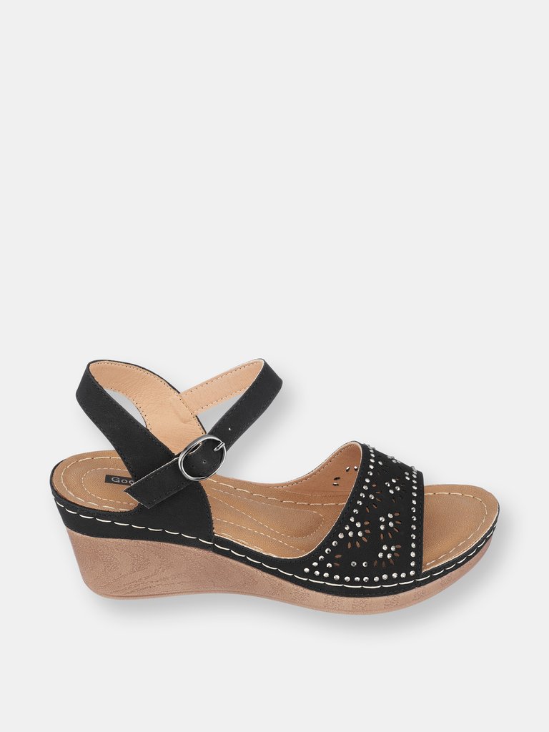 Helen Black Wedge Sandals