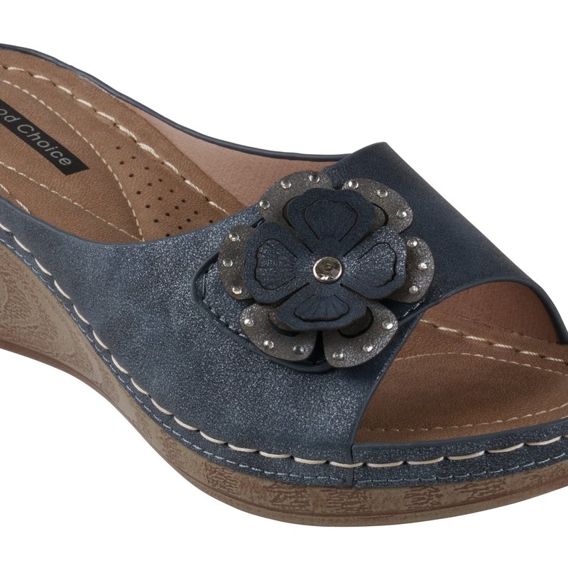Shop Gc Shoes Naples Navy Wedge Sandals In Blue