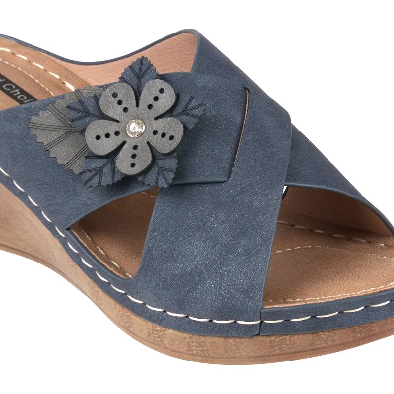 Shop Gc Shoes Selly Navy Wedge Sandal In Blue