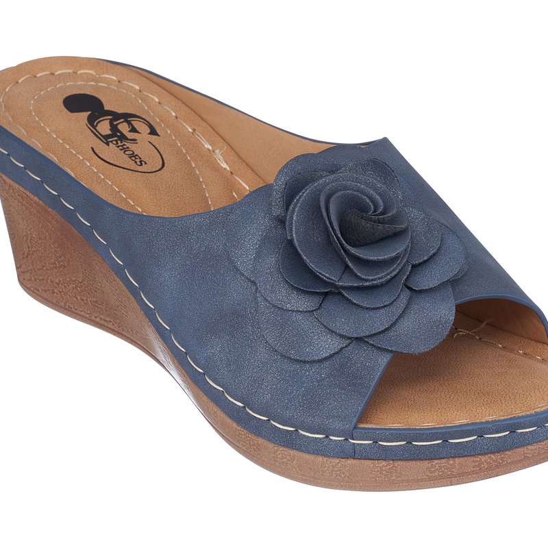 Gc Shoes Tokyo Navy Wedge Sandals In Blue