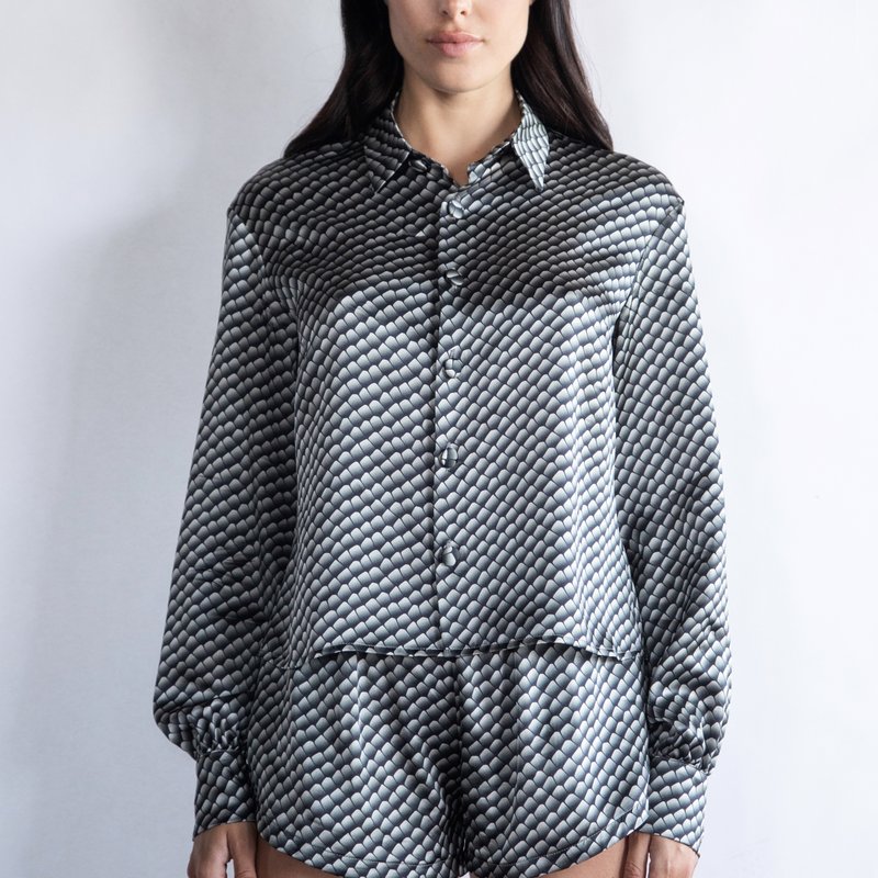 Gelso Milano 100% Silk Printed Pajama Set In Black