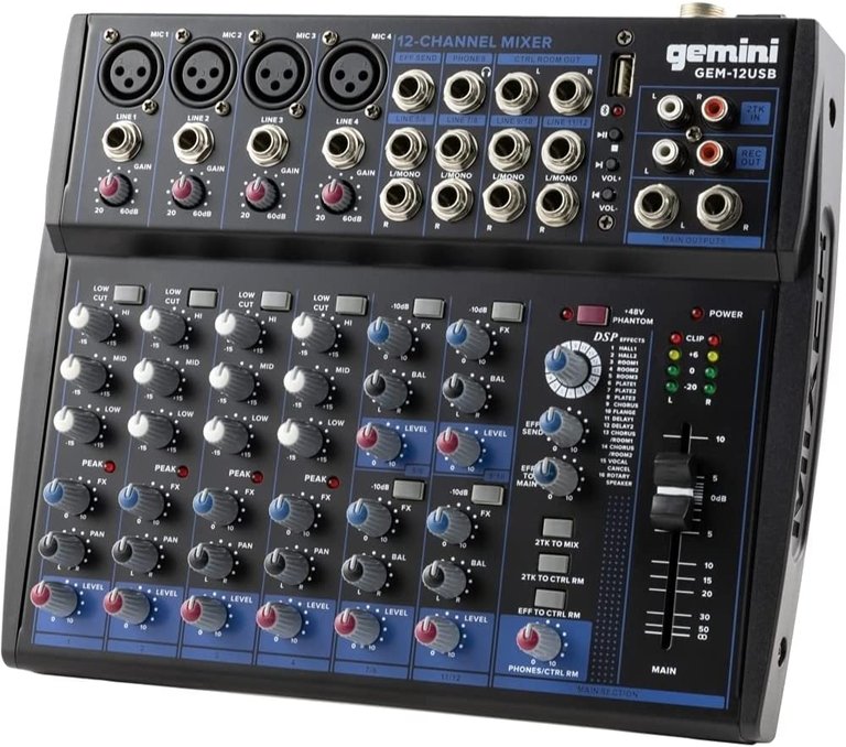 GEM-12USB Compact 12 Channel Bluetooth Audio Mixer With USB - 12 Ins, 2 Bus, 3 Band EQ - Black