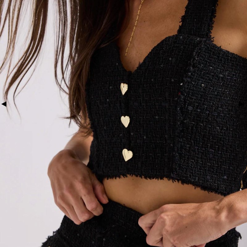 Shop Generation Love Mina Cropped Tweed Top In Black