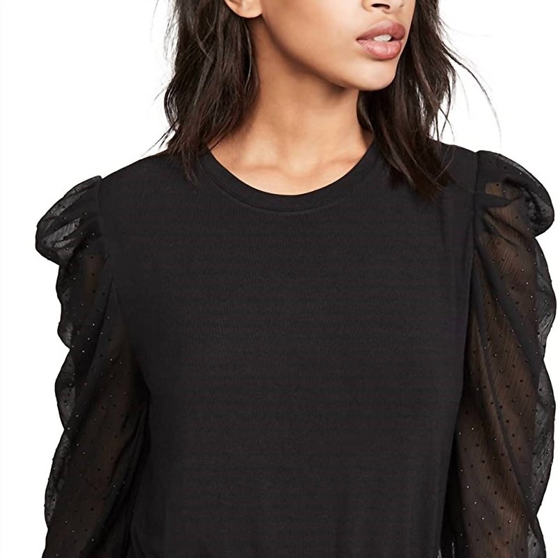 Shop Generation Love Quinn Rhinestone Puff-sleeve Top In Black