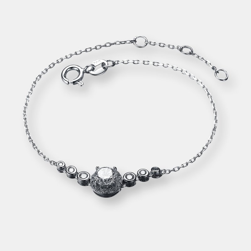 Genevive .925 Sterling Silver Cubic Zirconia Adjustable Bracelet In Grey
