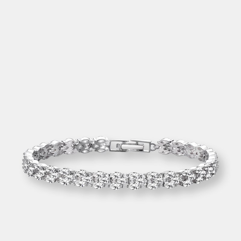 Genevive Sterling Silver With Rhodium Plated Clear Marquise Cubic Zirconia Three-row Horizontal Bracelet In Grey