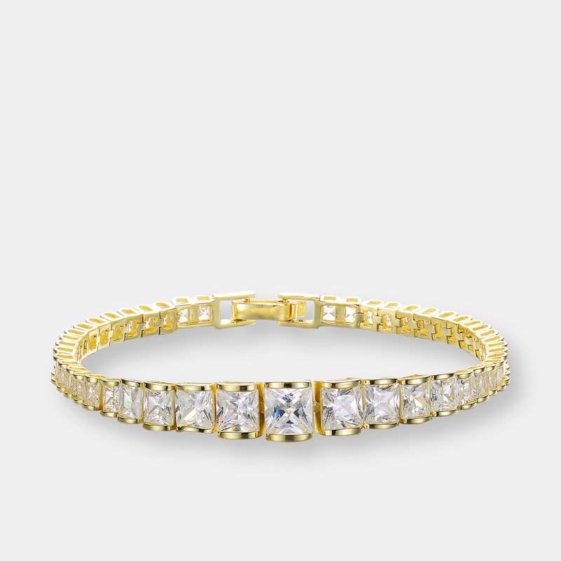 Genevive .925 Sterling Silver Gold Plated Cubic Zirconia Graduating Bracelet In Yellow
