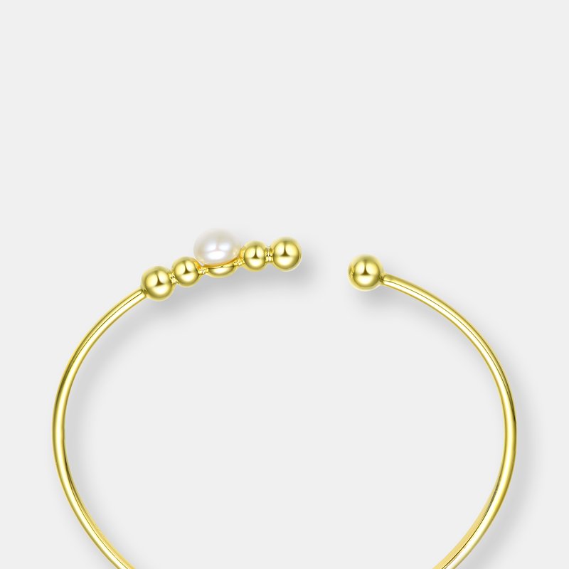 Shop Genevive .925 Sterling Silver With Gold Plated Freshwater Pearl Bangle Bracelet In Yellow