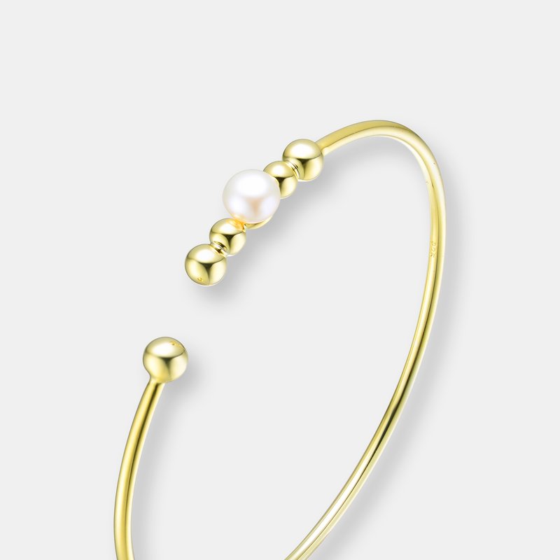 Shop Genevive .925 Sterling Silver With Gold Plated Freshwater Pearl Bangle Bracelet In Yellow
