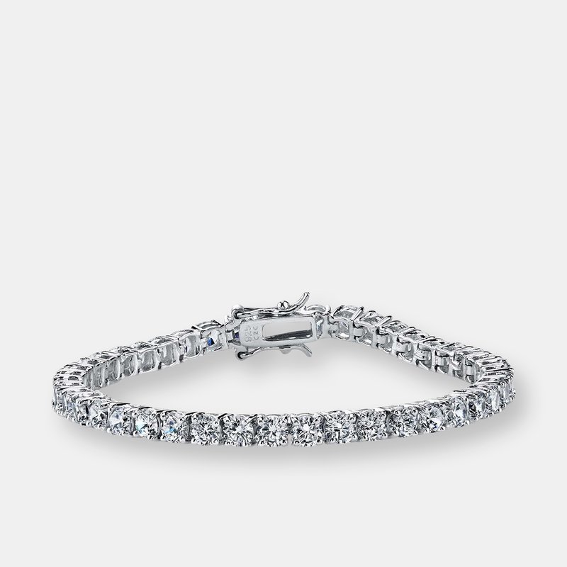 Genevive Sterling Silver With Fancy Black Diamond Cubic Zirconia Classic Tennis Bracelet In White Gold Platin In Grey