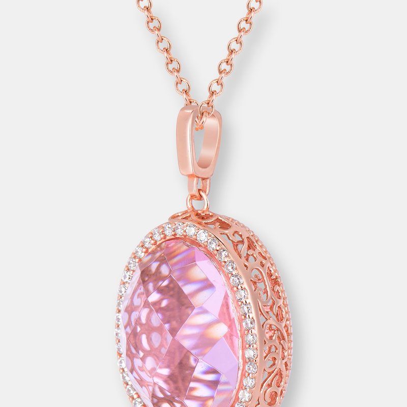 Shop Genevive C.z. Ss Rose Plated Pink Oval Pendant