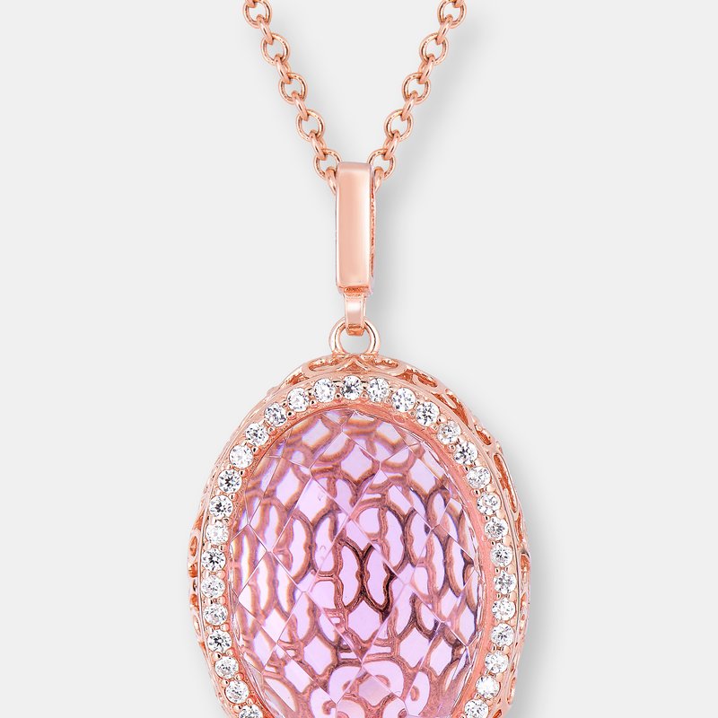 Shop Genevive C.z. Ss Rose Plated Pink Oval Pendant