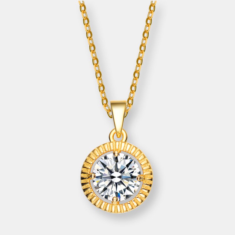 Genevive C.z. Sterling Silver Gold Plated Classic Round Pendant