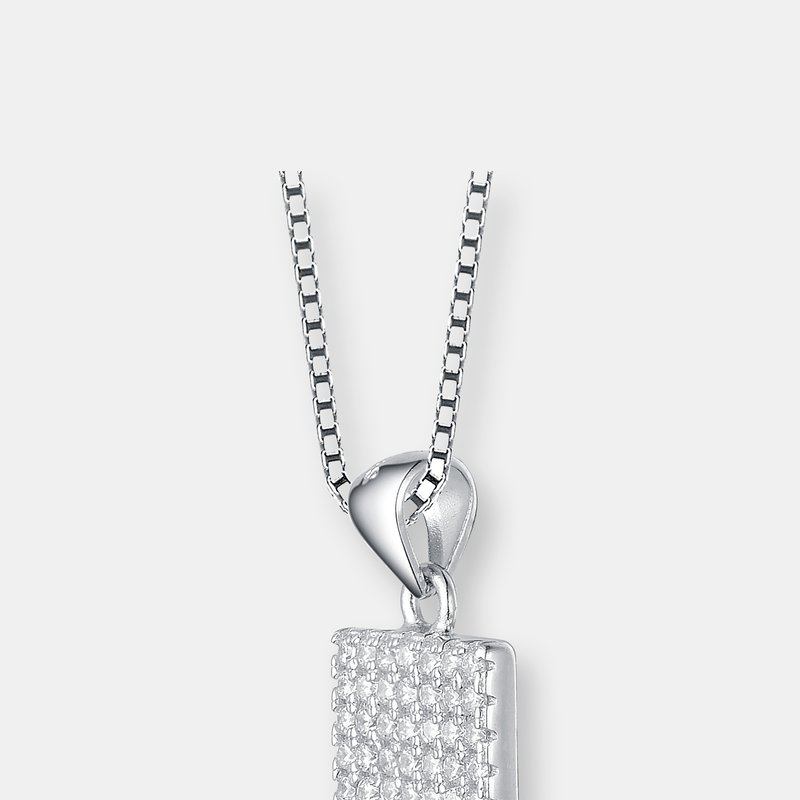 Shop Genevive C.z. Sterling Silver Rhodium Plated Square Shape Pendant In White