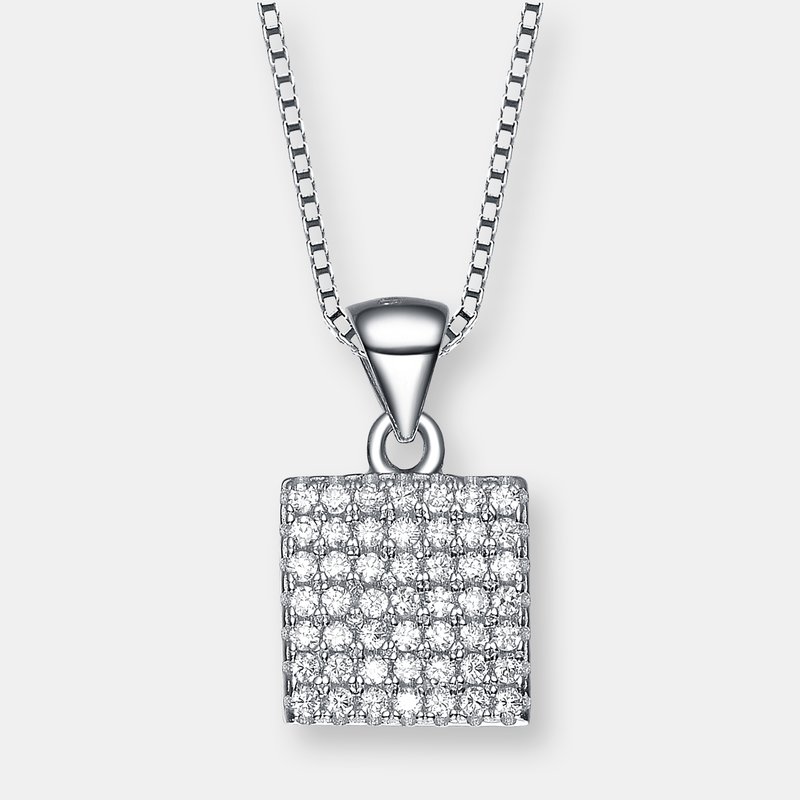 Shop Genevive C.z. Sterling Silver Rhodium Plated Square Shape Pendant In White