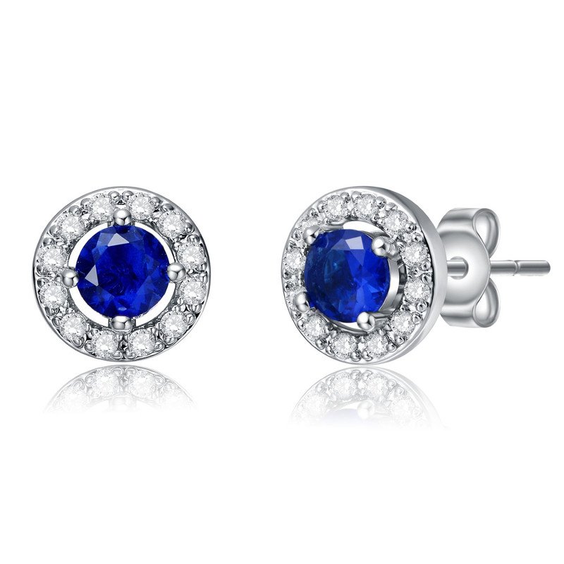 Genevive Elegant Halo Stud Earrings In Blue
