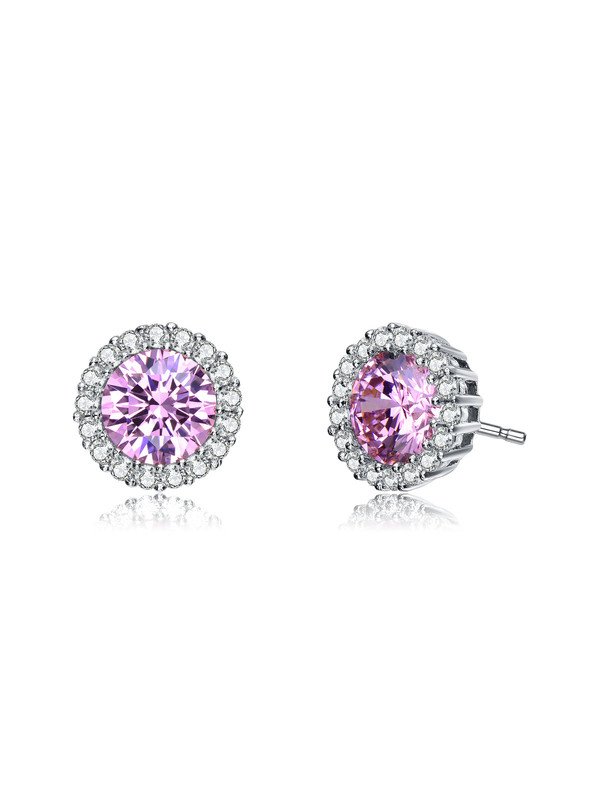 Shop Genevive Elegant Simulated Diamond Stud Earrings In Pink
