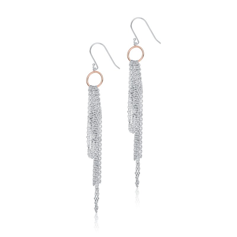 Shop Genevive Elegant Sterling Silver Two-tone Tassel Earrings In Pink