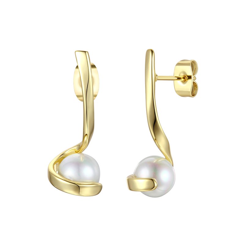 Shop Genevive Sterling Silver With Freshwater Pearl Ribbon Swirl Dangle Drop Earrings In Gold