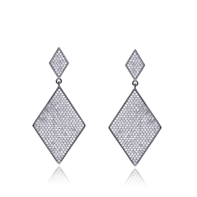 Shop Genevive Sterling Silver Black Plated Cubic Zirconia Pave Drop Earrings In White