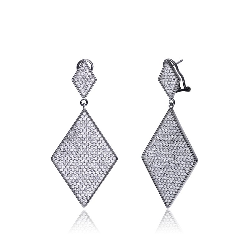 Shop Genevive Sterling Silver Black Plated Cubic Zirconia Pave Drop Earrings In White